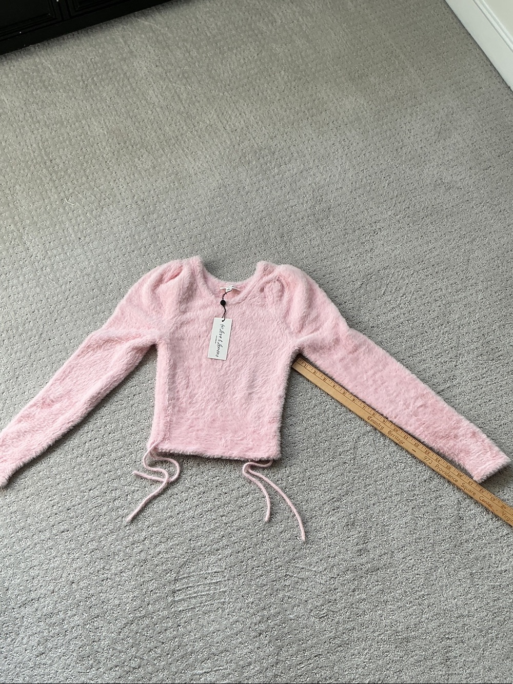 For Love And Lemons Soft Pink Fuzzy Tie-Hem Crew Sweater